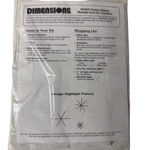 Dimensions Festive Felines Iron-On Transfer Kit Holiday Fashion 1992 Cats Kitten - Picture 8 of 8